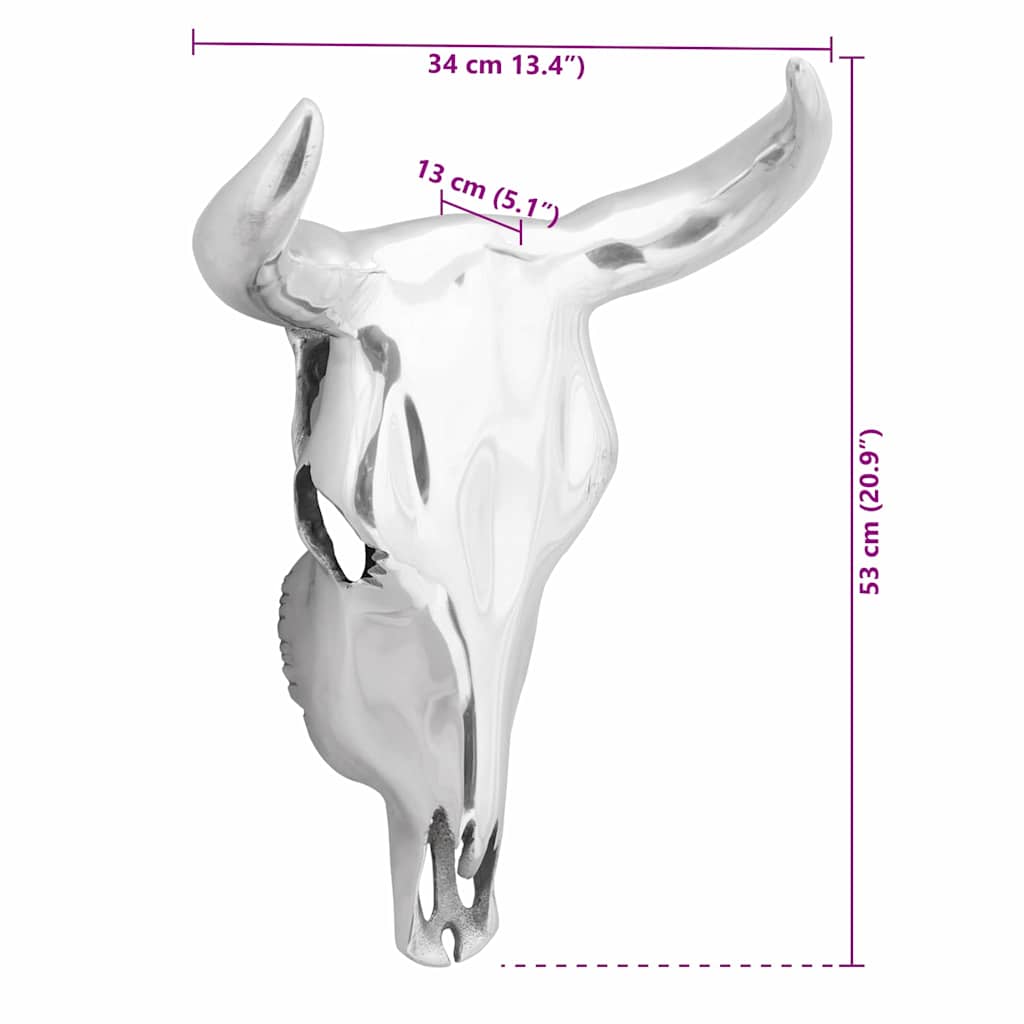 Bull Skull Sculpture Silver 34 x 13 x 53 cm Aluminium