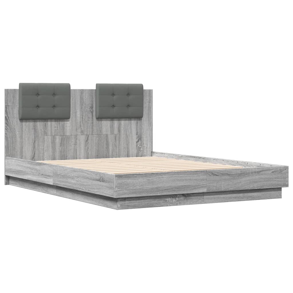 Bed Frame with Headboard Grey Sonoma 120x190 cm Wood Based Panel