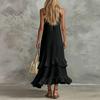 Women's Summer Retro Elegant Casual Round Neck Sleeveless Ruffled Midi Beach Dress