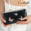 Contact's Genuine Leather Long Wallet Women Butterfly Embroidery Card Holder Phone Money Bag Female Travel Gift Phone Purse