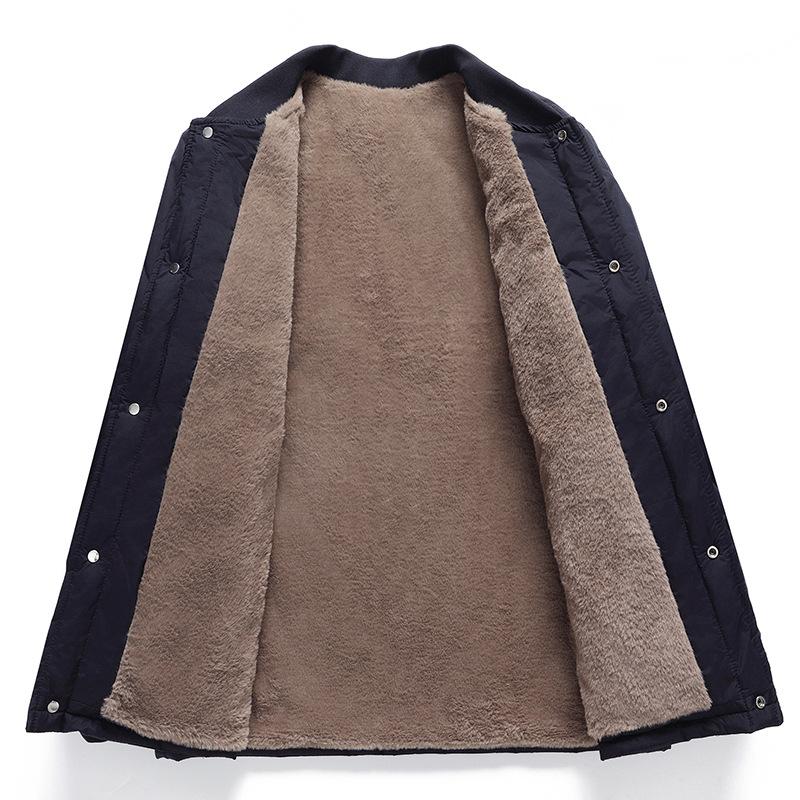 Velvet Cotton Coat for Middle-aged and Elderly Men's New Winter Thickened Cotton Jacket Rabbit Fur Stand Collar Dad Outfit Grandpa Warm Coat