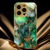 Green and gold rock patterned tempered glass phone case suitable for iPhone 17 16 15 14 13 12 11 Pro/Max/Plus shockproof
