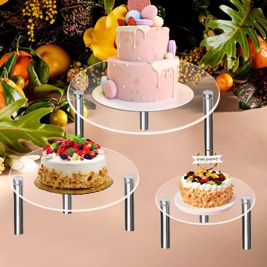 Modern Tabletop Show Case Acrylic Cake Stand, Multi-Tier Food Display Clear Cupcake Holder, Sturdy Handcrafted Item Shelf Adjustable Metal Support for