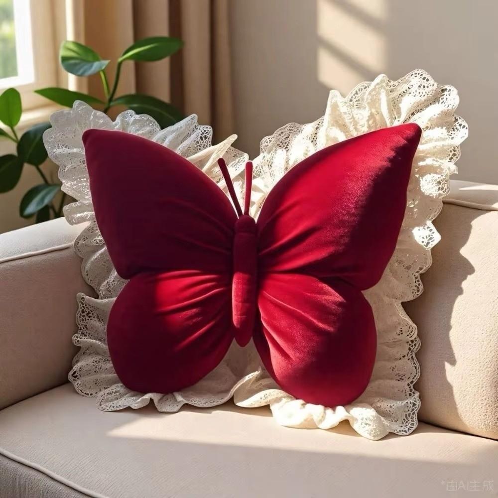 Soft Plush Butterfly Pillow Lace Edge Princess Pillow Aesthetic Decor Bow Cushion Sofa