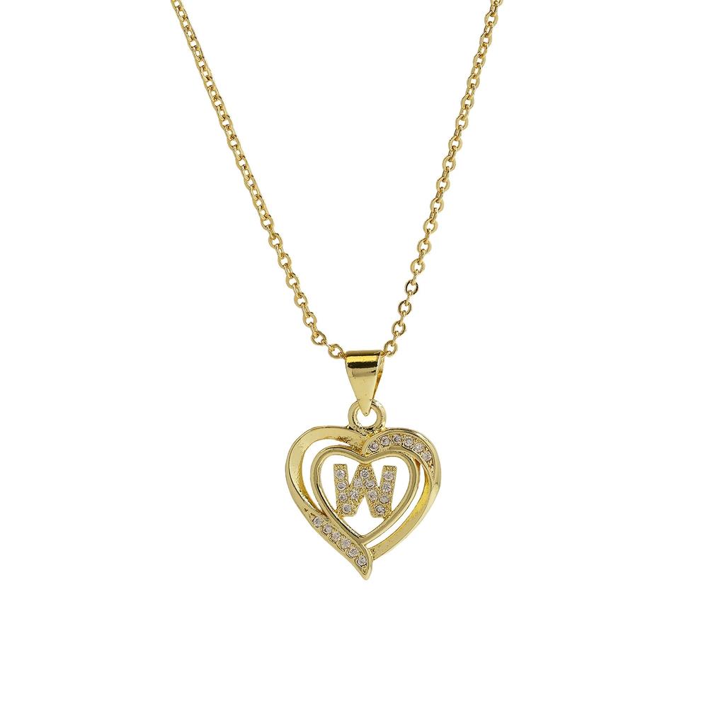 A-Z English Letter Initial Necklace 18K Gold Plated Necklace Micro Setting Zircon Heart Necklace for Women