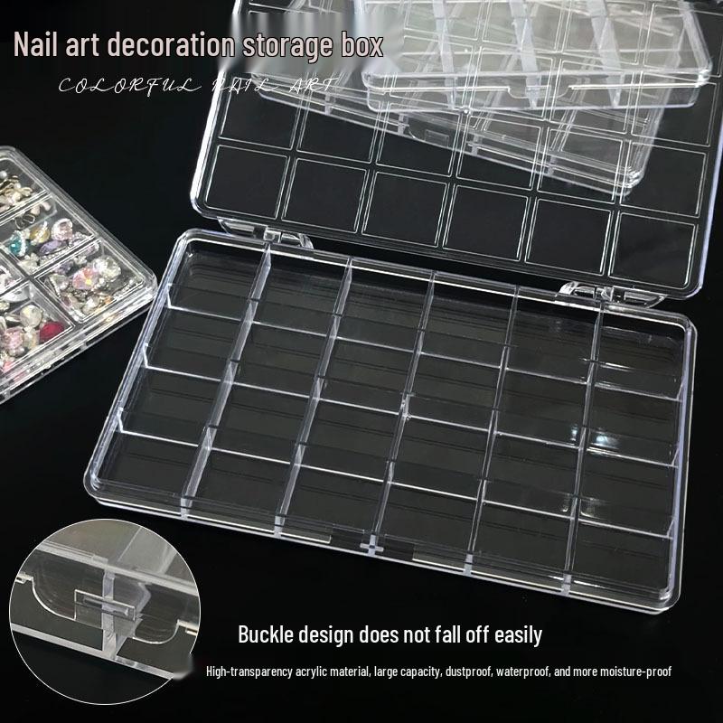 24-Grid Acrylic Nail Art Storage Box with Independent Compartments