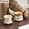 320ml Hand Painted Little Cat Rock Mineral Filter Tea Separator Cup Ancient Tea Mug With Infuser Tea Brewing Office Water Cup