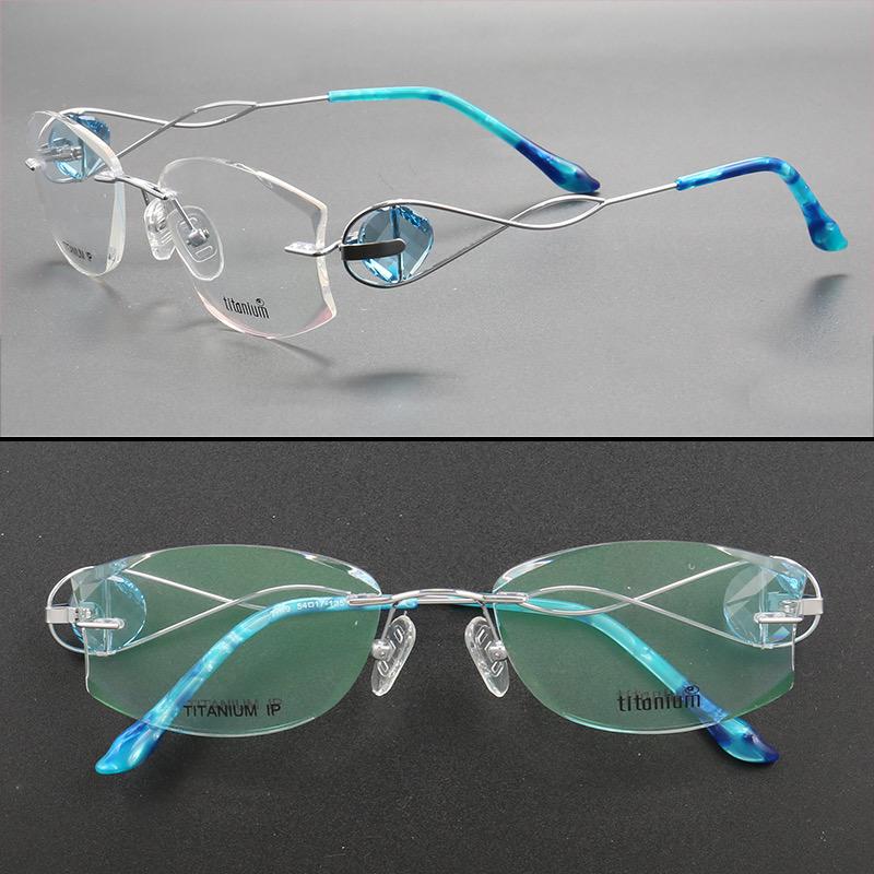 New Diamond Frameless Trimmed Pure Titanium Optical Spectacle Frame with Anti-Blue Light Myopia Glasses