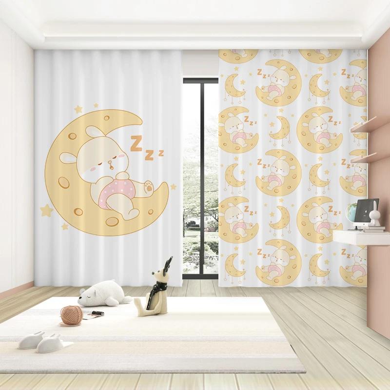 Cartoon Cute Rabbit Pattern High Blackout Curtains Children's Room Early Education Center Kindergarten Shading Drape New Style