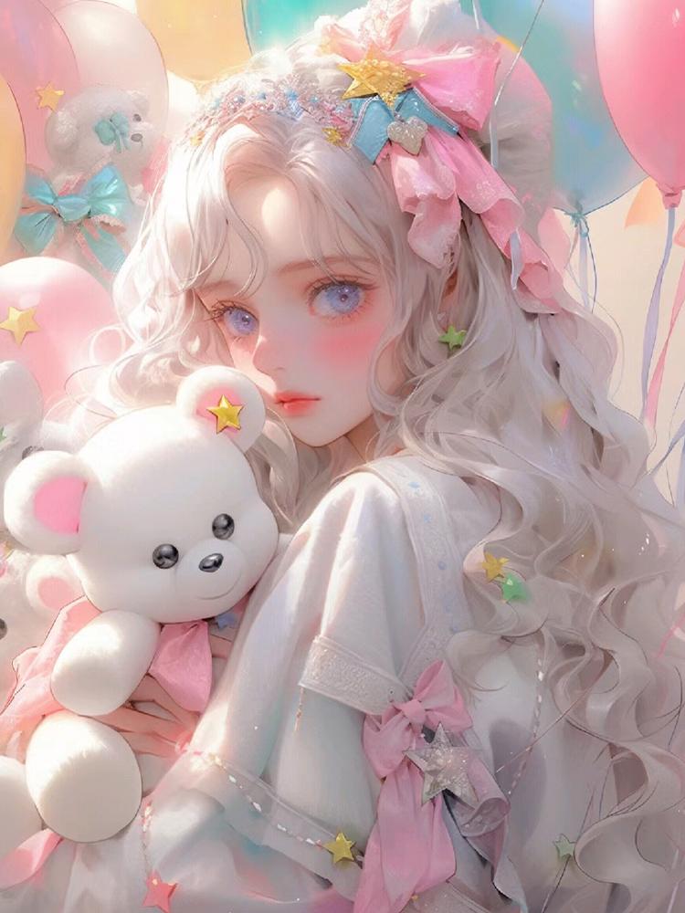 New Diamond Drawing Cartoon Girl and Gift Full Round Cartoon 5D Diy Embroidered Cross Mosaic Home Decoration Gift