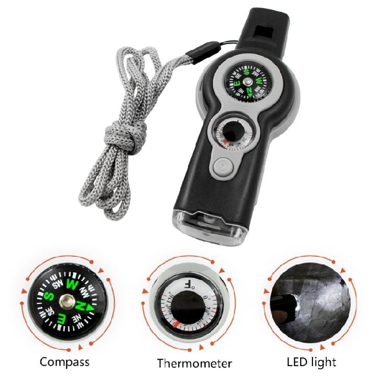 7 in 1 LED Light Whistle Thermometer Compasses Outdoor Survival Emergencies Tool