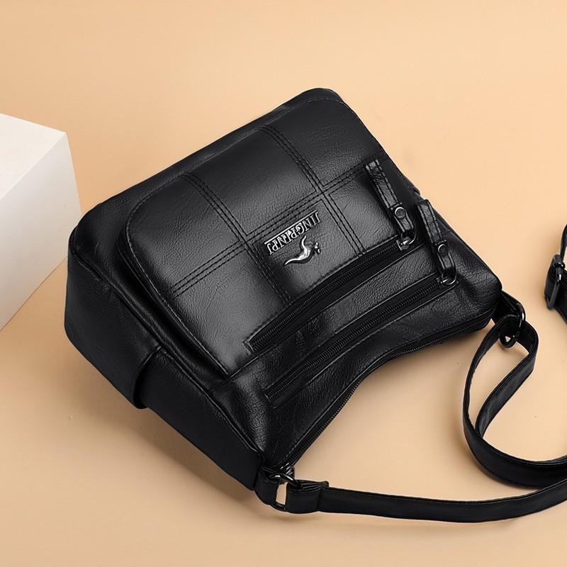 Crossbody Soft Pu Bag For Middleaged Ladies With Internal Zipper Pocket And Splicing Elements