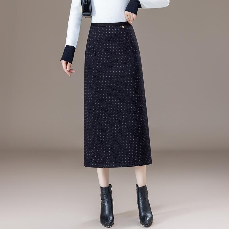 

Women s High-Waist Retro Polka Dot Midi Skirt - Slimming, Versatile, Autumn 2025 XXL темно-синього кольору