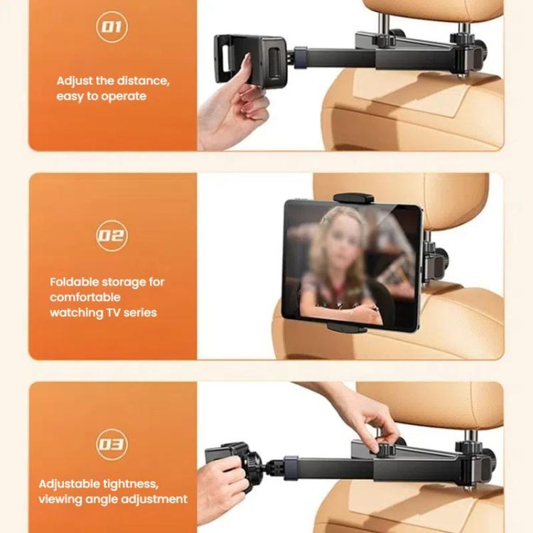 Telescopic Car Rear Pillow Phone Tablet Holder 2-Section Folding Headrest Bracket