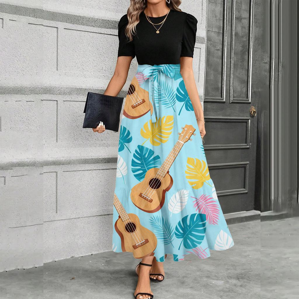 Short Sleeve Women's Dress Casual Flowy A-Line Midi Tshirt Dresses With Pockets Crewneck Vocation Boho Beach Sundress