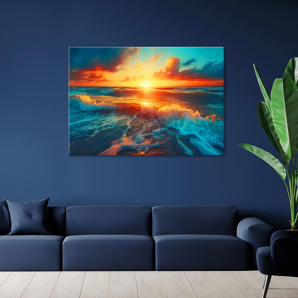 Canvas Print, Sunset and Sea Waves