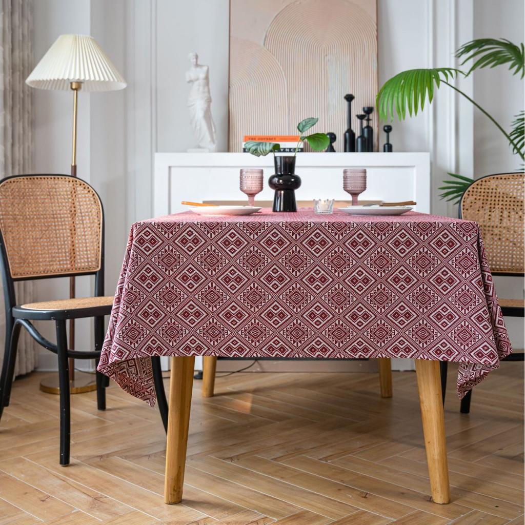 Tablecloth Jacquard Festival Table Cloth Red Thick Tablecloth Rhombus Geometry