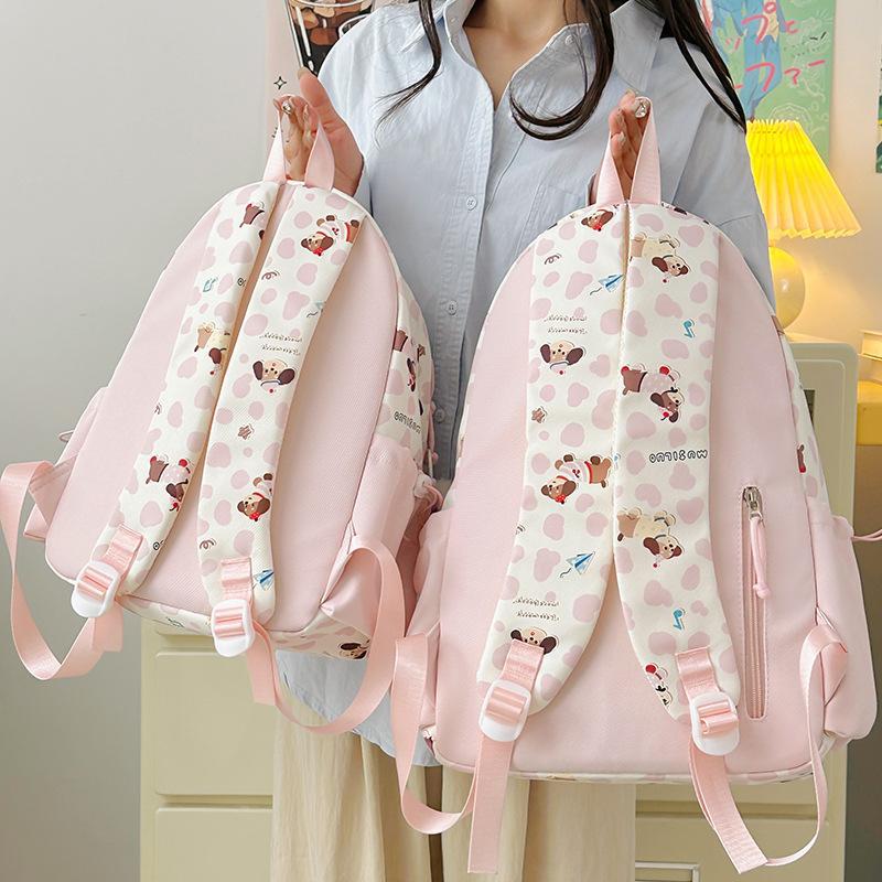 Schoolbag Japanese Ins New High-value, Fresh, Sweet and Cute Polka Dot Puppy Backpack, Light Backpack for Junior High School Students