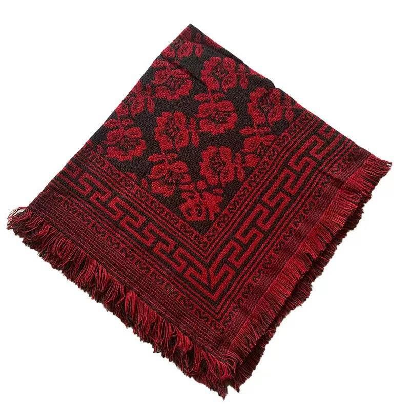 Ethnisch Stil Damen Quadratisches Tuch Mit Blumenmuster Warmes Winteraccessoire Für Damen Mittleren Alters