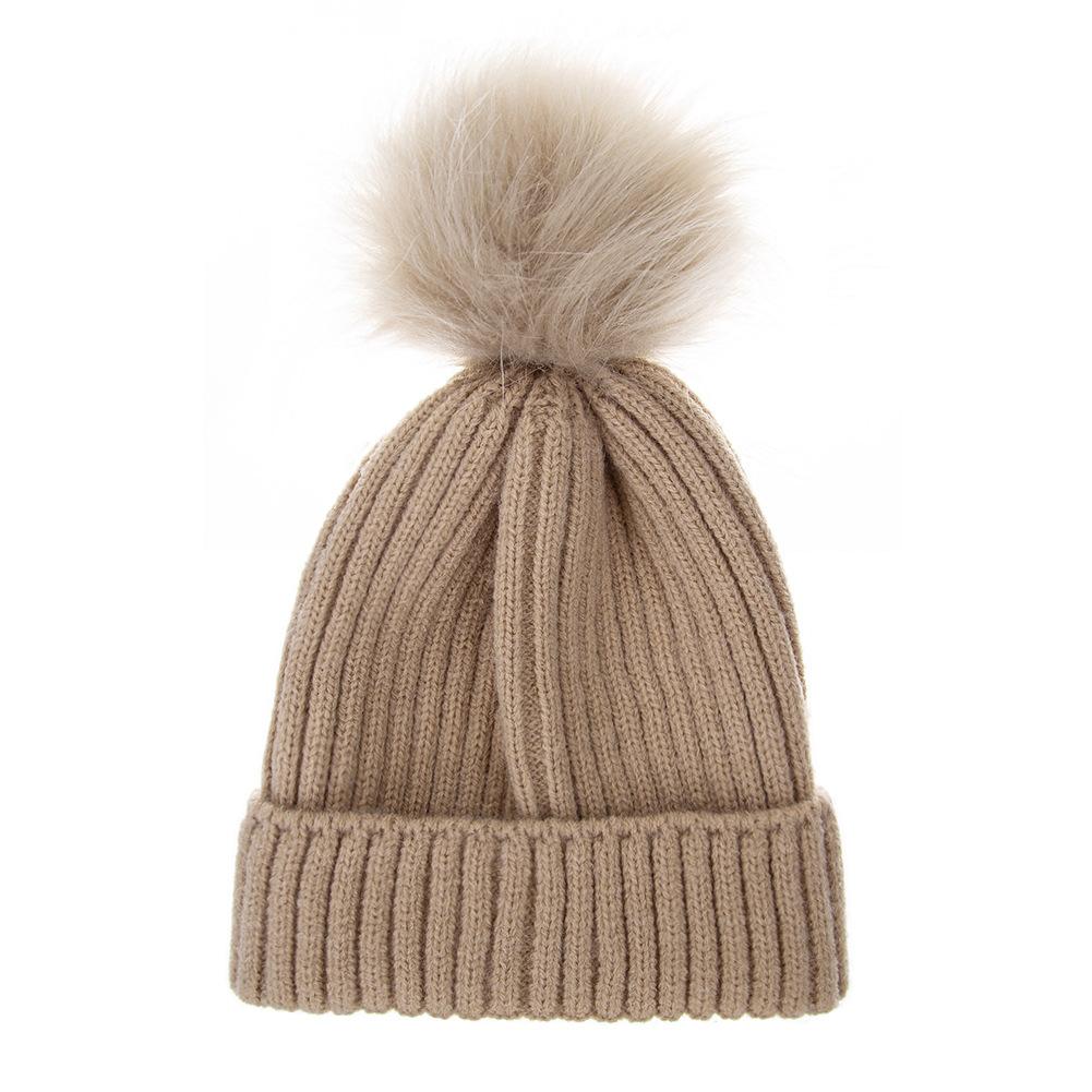 Kids Solid Color Winter Knit Hat with Pompom Thick Thermal Ear Flap Knitted Beanie for Babies Fall Simplicity Children Cap