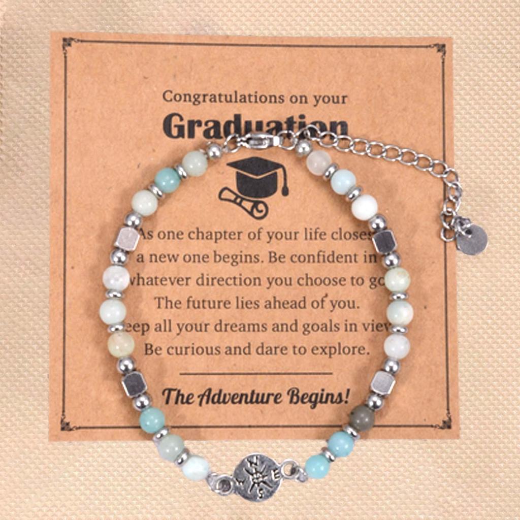 Graduation Theme Stone Bracelet Natural Stone Stainless Steel Metal Accessories Meaning New Journey