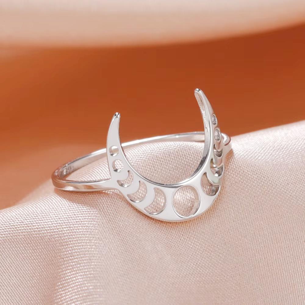 LIKGREAT Crescent Moon Ring for Women Men Geometric Lunar Moon Phase Witch Stainless Steel Lucky Amulet Minimalist Jewelry Gift
