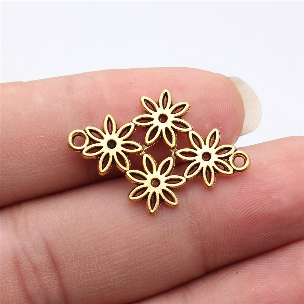 Flower Petal Connectors Botanical Themed Antique Bronze Zinc Alloy Jewelry Making Connect Charms Extender Connectors