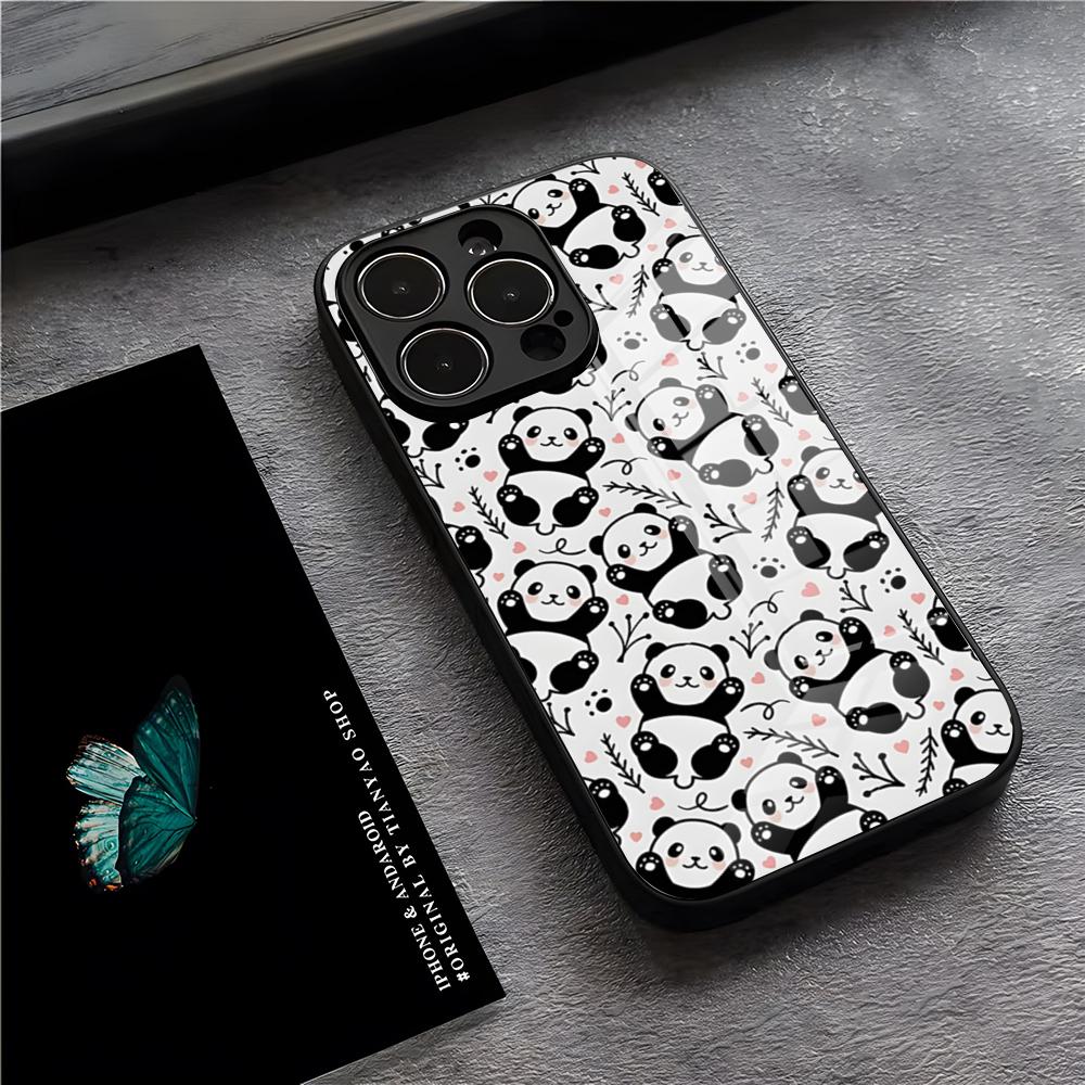 

Милый Чехол для Телефона с Пандой для IPhone 17 Pro Max 15 Pro 16 14 Plus 12 13 Mini 11 Pro Ударопрочная Стеклянная Крышка iPhone15