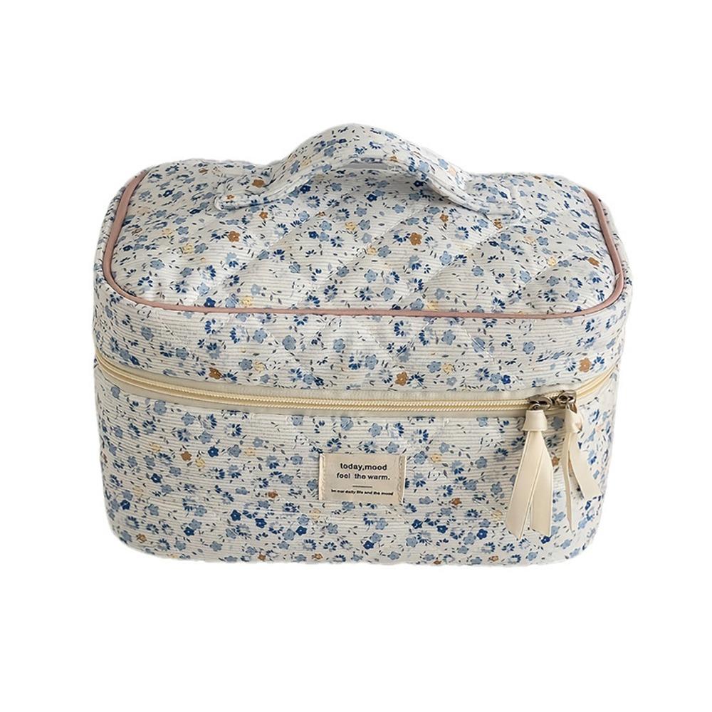 Ins Style Korduroy Ästhetischer Kosmetik-Organizer Große Kapazität Reißverschluss Floral Make-up Tasche Hautpflege Clutch Kosmetik