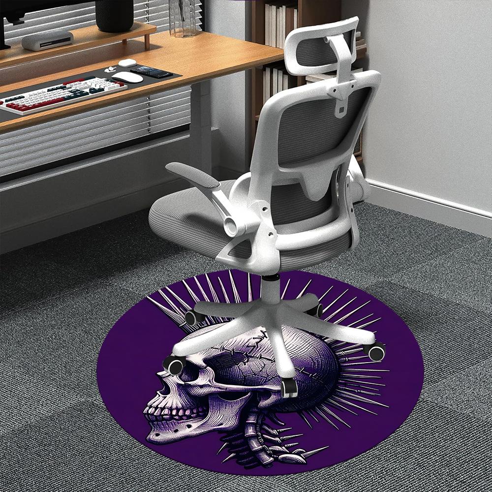 

1pc Skull Mohawk Office Round Area Rug, Indoor Mat Suitable ForOffice, Under Office Chairs Bedroom Living Room Home Decor, Room Deco q152 80cm by 80cm