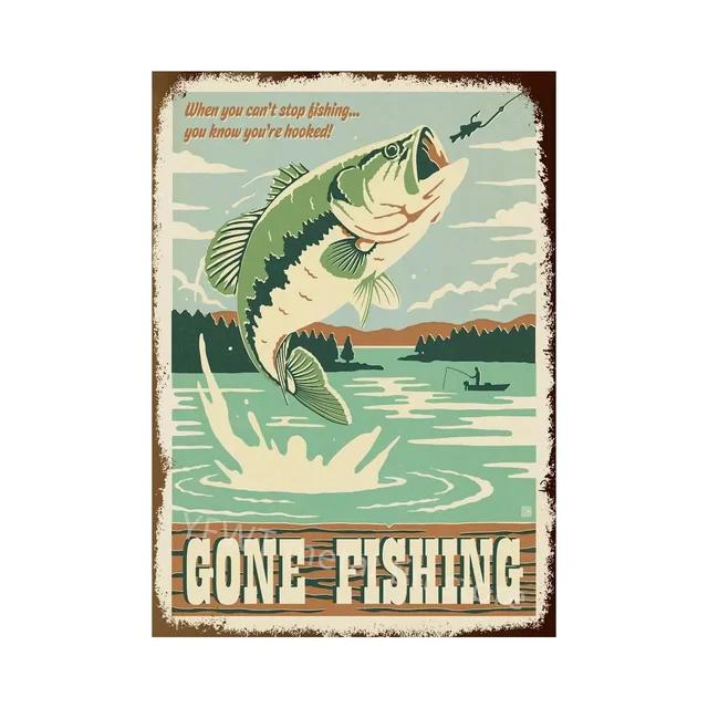Vintage Fishing Rules Metal Tin Sign  Retro Wall Decor Plate for Farmhouse Cabin or Man Cave  Rustic Fishing Poster Plaque an