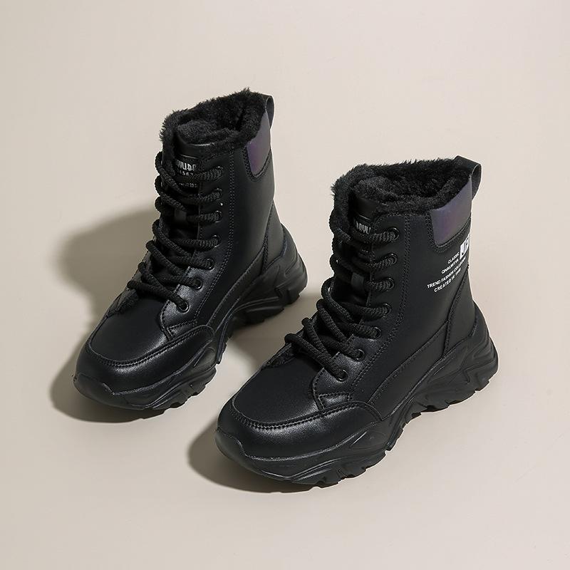 Зимние кожаные велюровые теплые хлопковые туфли повседневные уличные снегоступы хлопковые туфли 35 чёрный