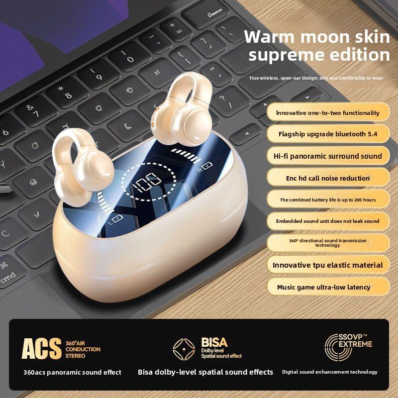 Non-ear Clip Ear Headset Bone Conduction Wireless Bluetooth Headset Super Long Battery Life Intelligent Large Digital Display