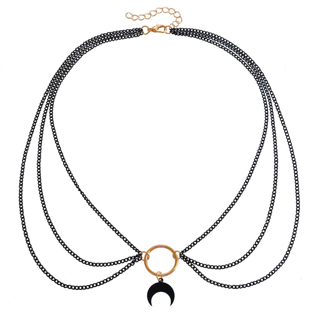 Accessories Diablo Personality Ring Multi-Layer Chain Necklace, Hip Hop Trend Moon Necklace