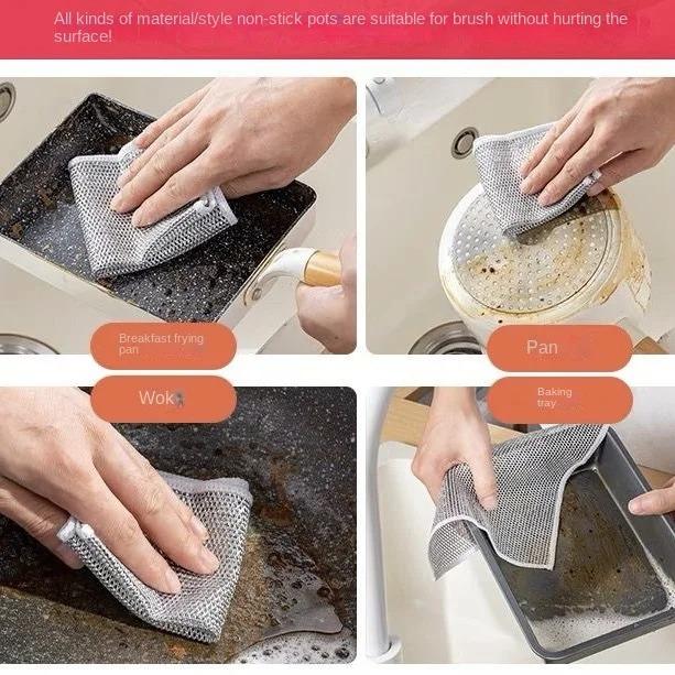 Stříbrná čisticí utěrka Magic Dish Utěrka Opakovaně použitelná nepřilnavá olejová utěrka Hrnec Silné odstraňování rzi Vyměňte ocelové drátěné kuličky Hadr
