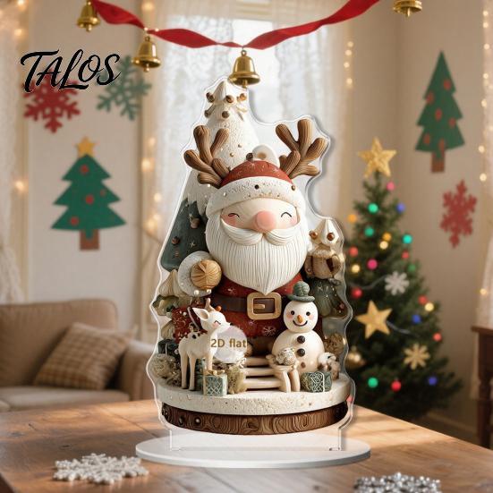 New Year Party Supplies Christmas Candle Ornament, 2D Flat Acrylic Ornament with Base, Tabletop Ornaments Snowman Reindeer Festive Table Centerpiece