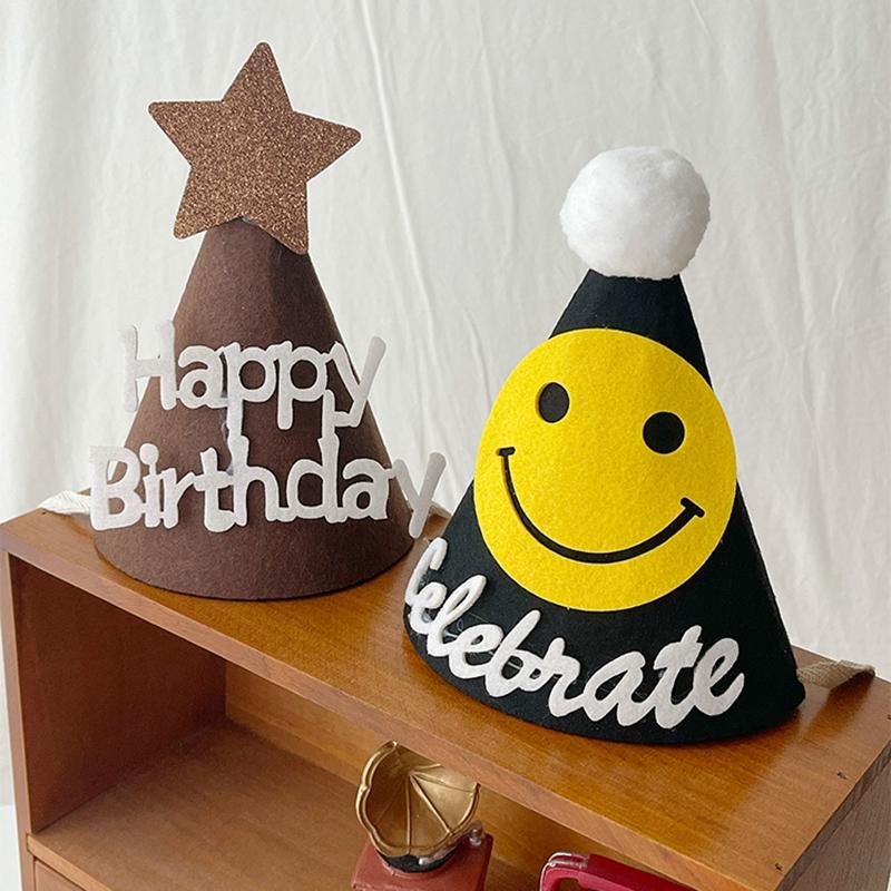 Cute Happy Birthday Hat Felt Cone Hats DIY Birthday Cap Celebration Decor Birthday Party Supplies Photo Props for Adult Kids