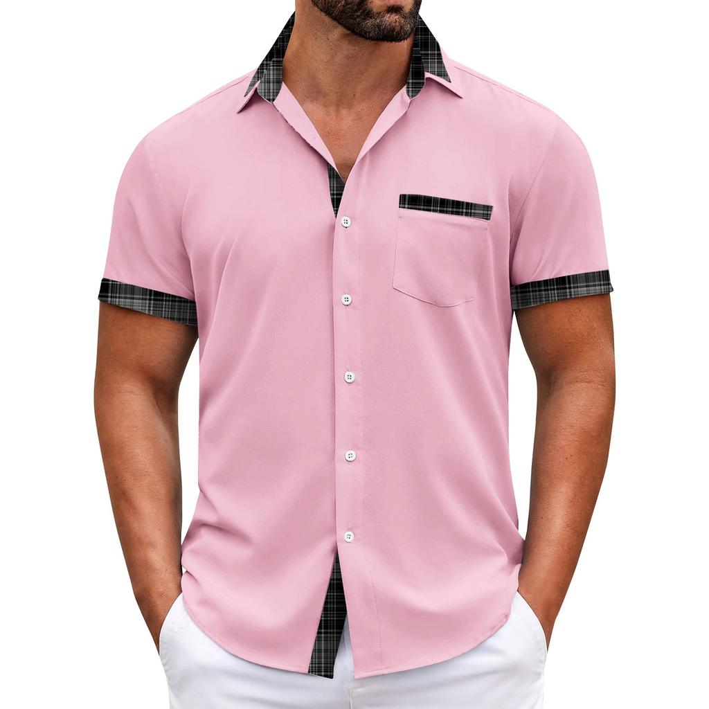Camicie a maniche corte con bottoni stampati scozzesi da uomo Camicie a maniche corte alla moda casual da uomo