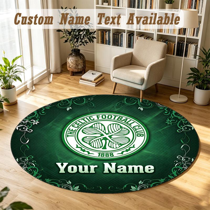 Round Rug Custom NameCeltic FC Pattern Non Slip Carpet Home Floor Decor