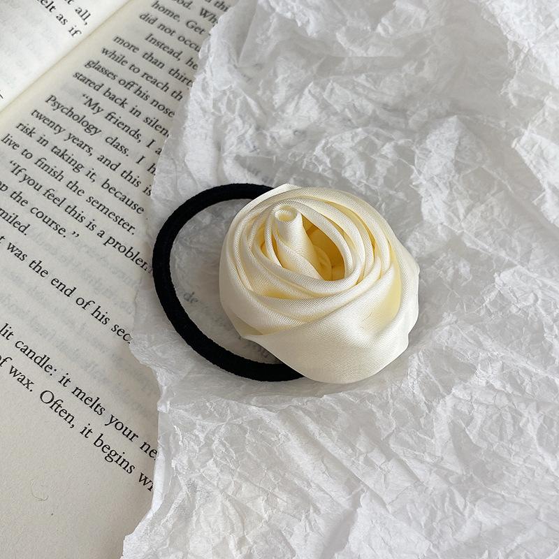 French Stain Rose Flower Elastic Hairbands Women Girls Hair Ropes Ties Flower Hair Scrunchies Ponytail Holder Hair Accessories