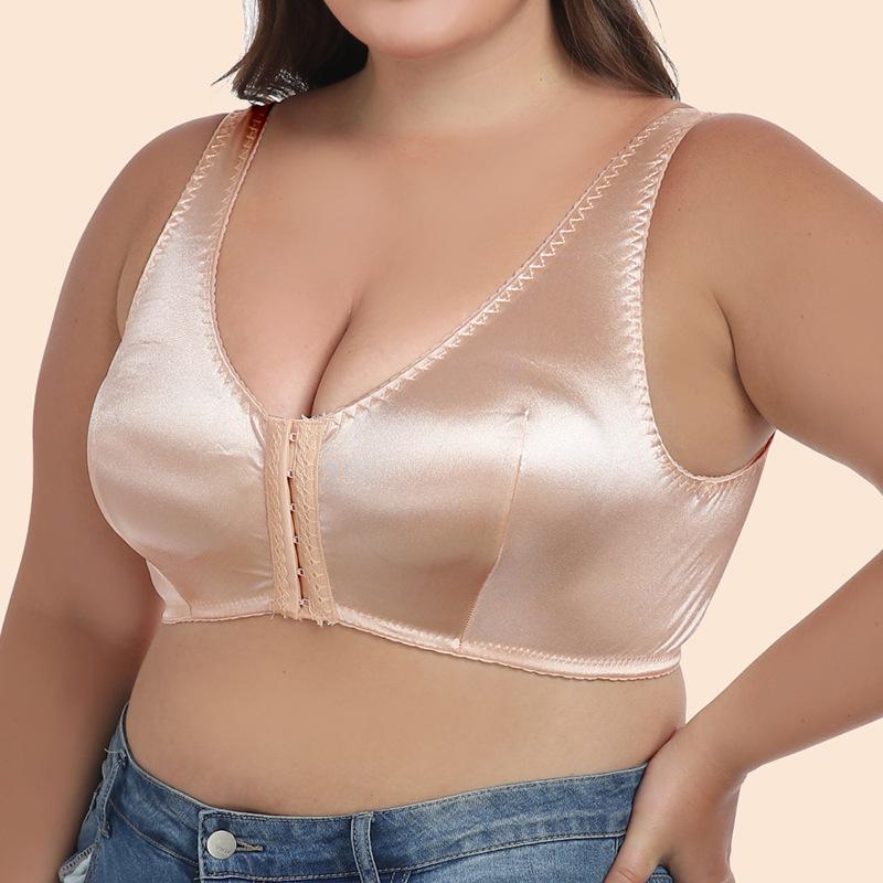 Ultra-thin Sponge-free Gentle Satin Front-button Plus-size Bra European and American Sleeping Vest Underwear