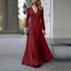 Europäisches & US-amerikanisches einfarbiges V-Ausschnitt Langarm Bindekleid für Damen