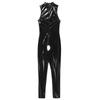 Women's Wetlook Bodysuit Latex Catsuit Leotard Patent Leather Sleeveless Bodycon Jumpsuit Sexy Lingerie Clubwear