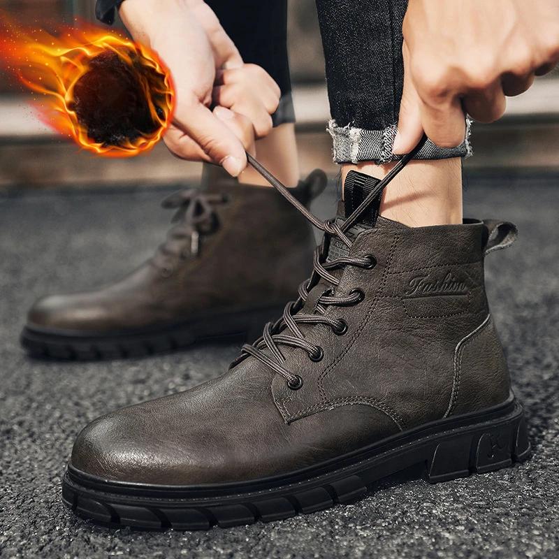 Winter Tooling Boots Men's Ankle Leather Boot High Top RetroClassic Anti-slip Street Motorcycle Shoes NewStyle Popular Model