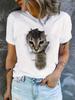 Casual Every Day Tops Womens Clothing Cute Cat Print TShirt Crew Neck Short Sleeve TShirt