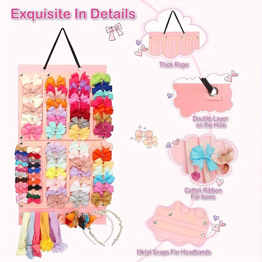 Pink Hanging Jewelry & Hair Accessory Organizer Bag - Felt Wall-Mounted Storage with Multiple Compartments for Headbands, Ribbons, and More