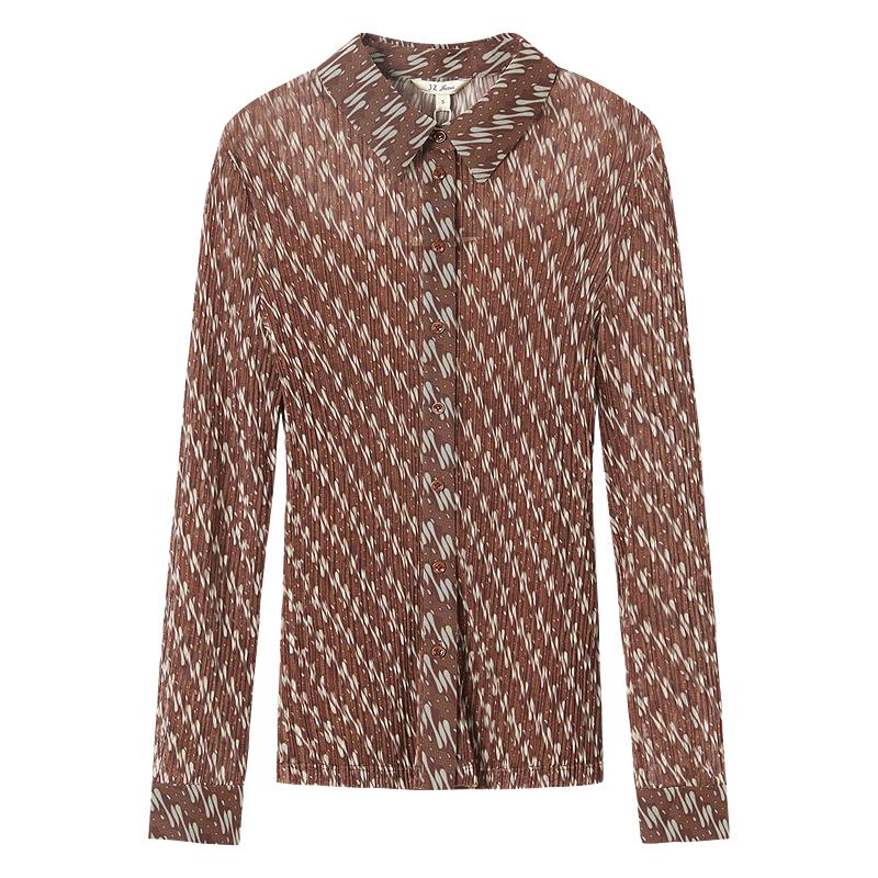 JUZUI Elegant Geometric Pattern Slim Fit Shirt for Women L