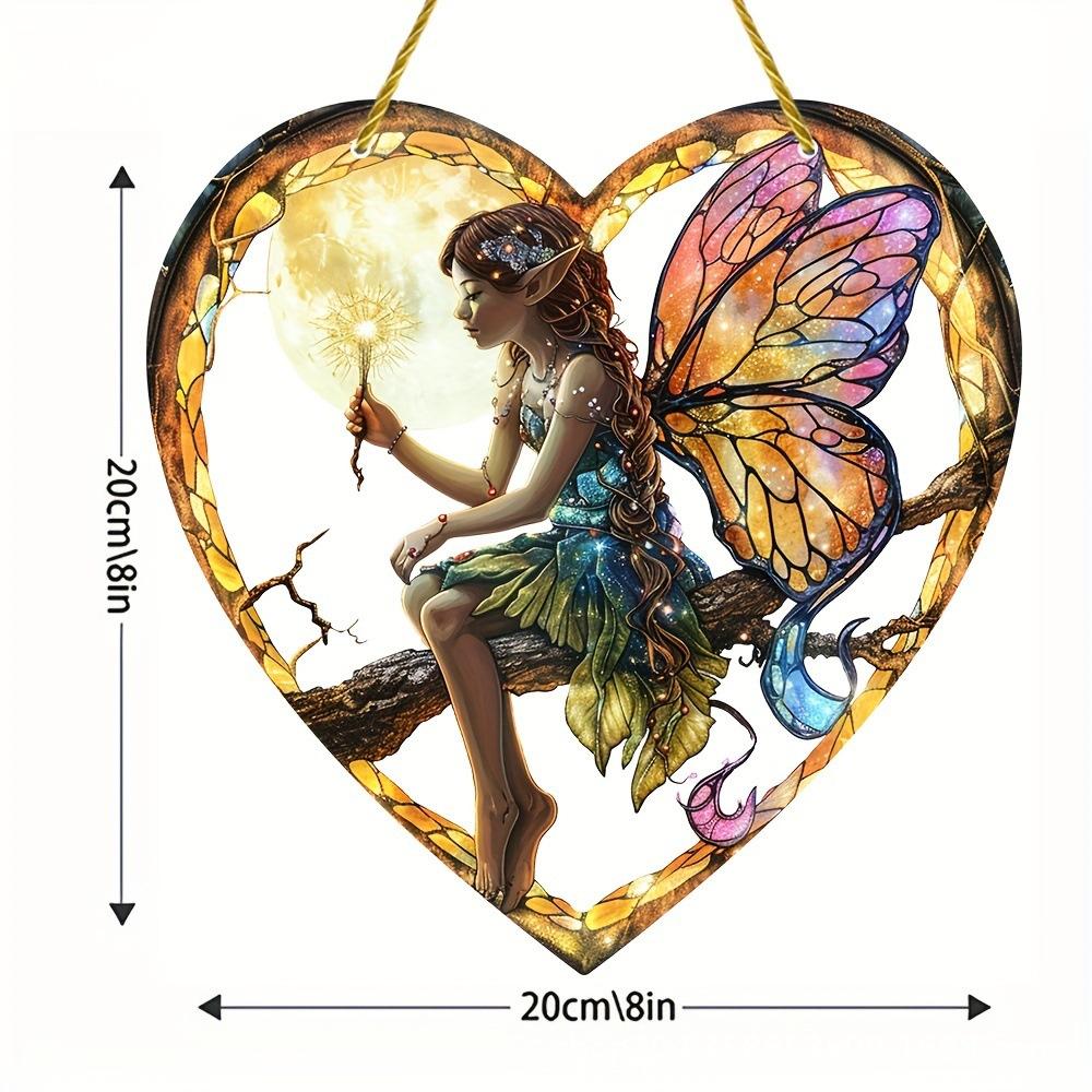 New Colorful Fairy Angel Art Flower Suncatcher Stained Window Hanging Heart Shape Acrylic Pendant For Home Garden Yard Ornament