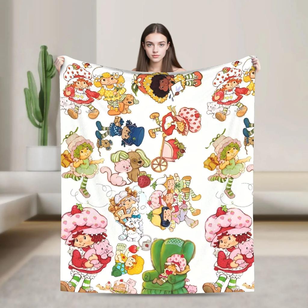 Erdbeer-Shortcake-Mädchen Rosa Decke Qualitäts-Warme Überwurfdecke Winter-Picknick Couch Sessel Schlafsofa Flauschige Tagesdecke