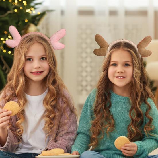 Christmas Headband Plush Reindeer Antlers Headband Holiday Costume Accessories for Christmas Party Favors Photo Booth Props